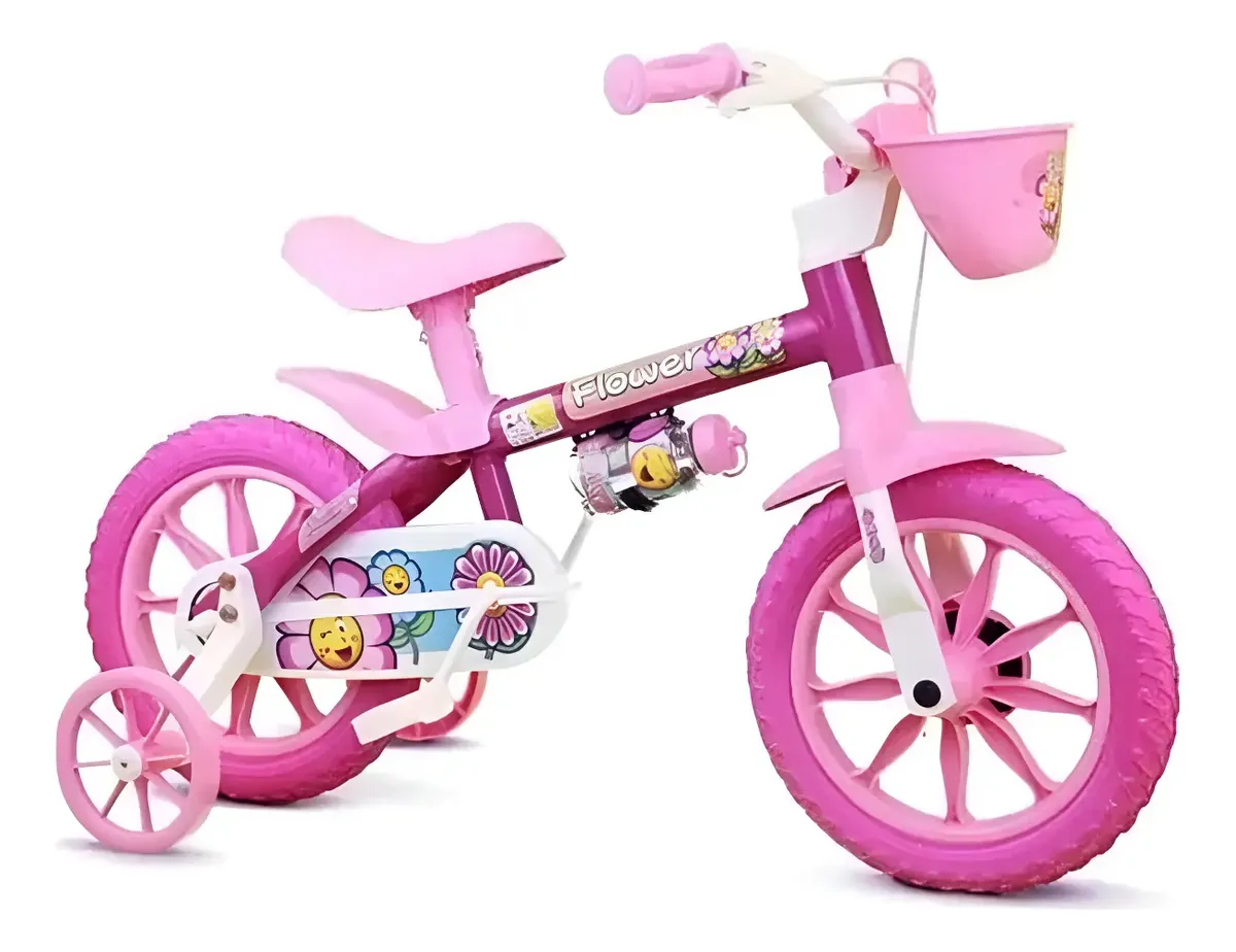 Bicicleta Nathor Rodado 12 Flower Rosa Nena Rueditas