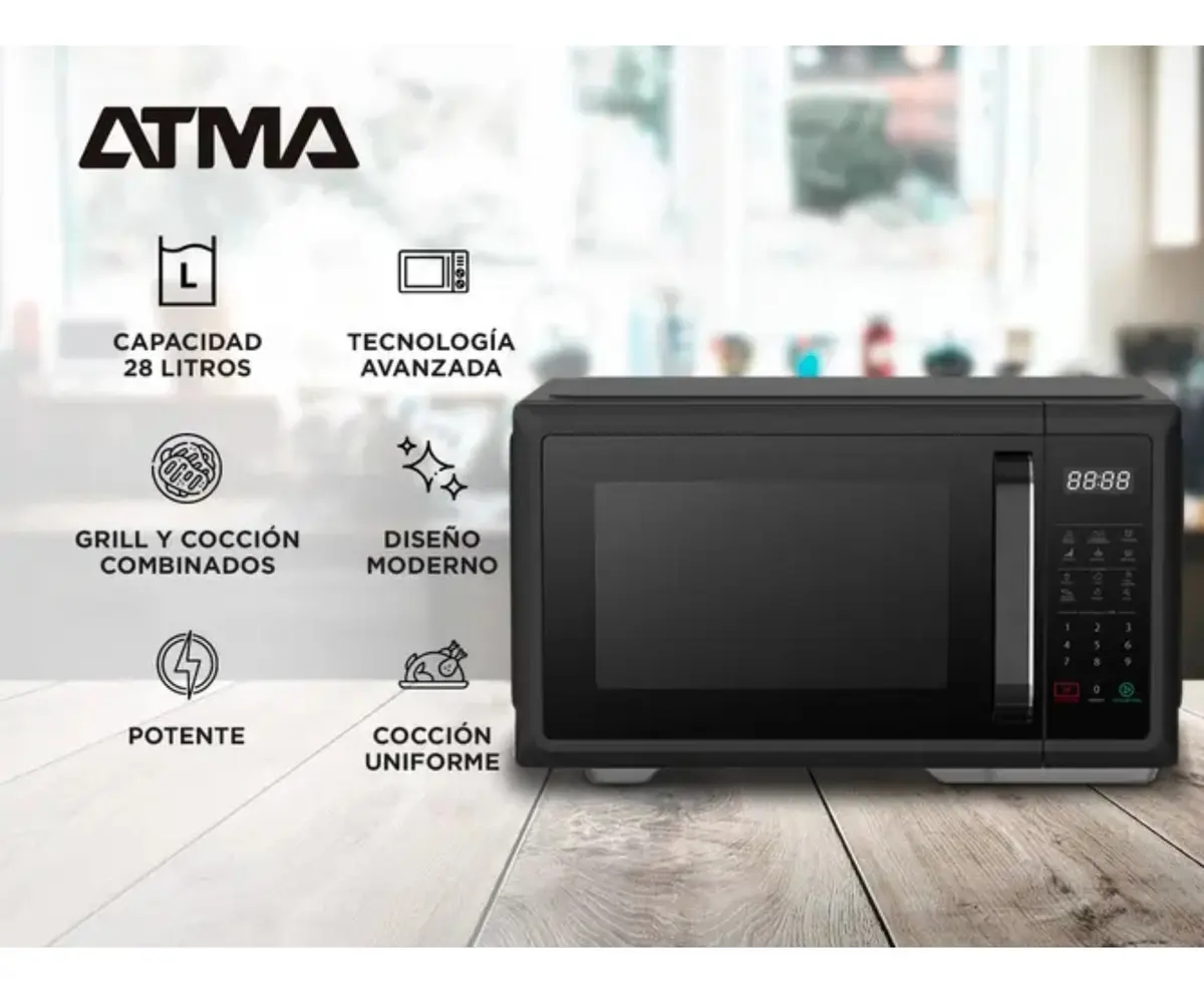 Microondas Digital Atma 28l Con Grill Negro Matdgb28uap