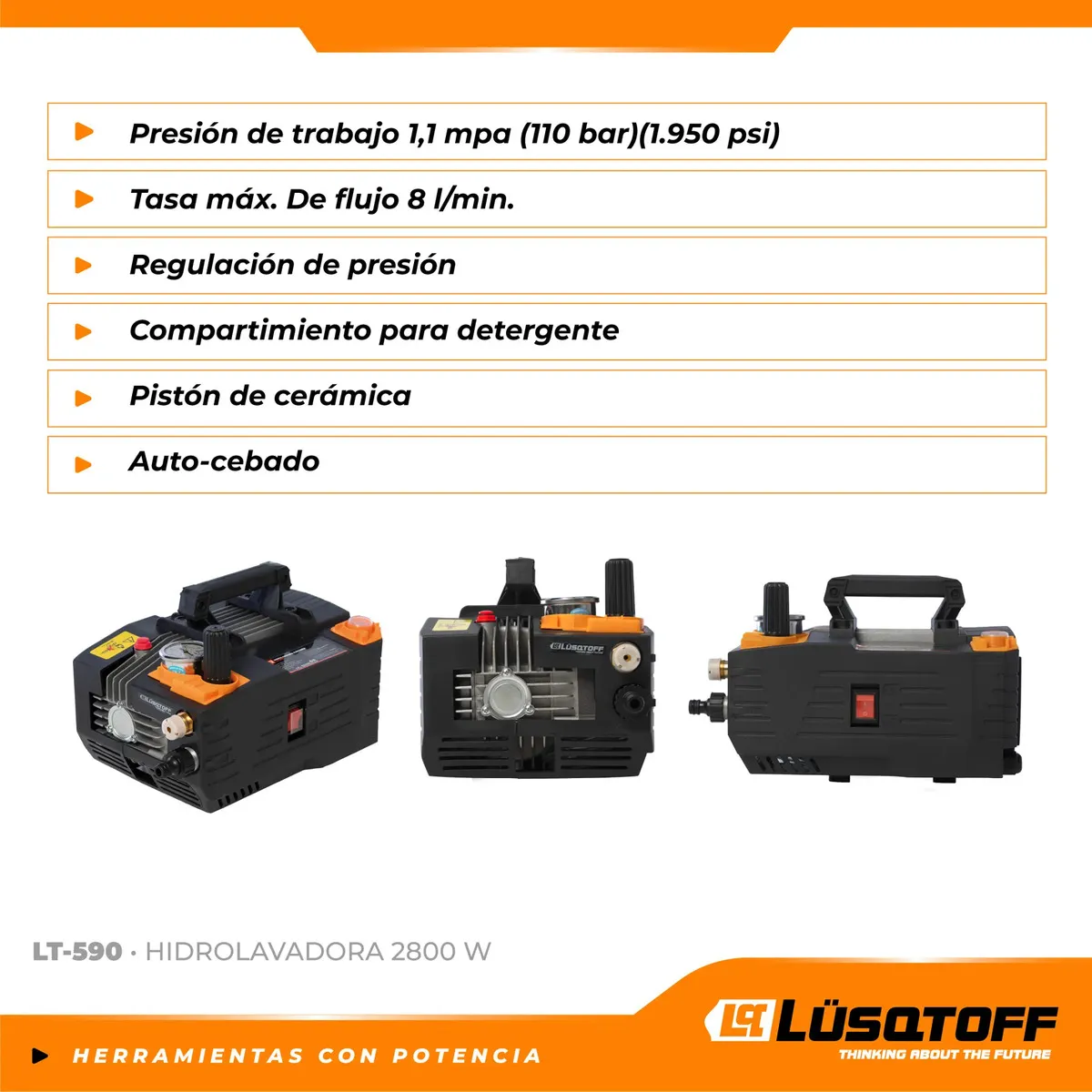 Hidrolavadora eléctrica Lüsqtoff LT-590 negra de 2200W con 1900psi de presión máxima 50Hz Color Negro