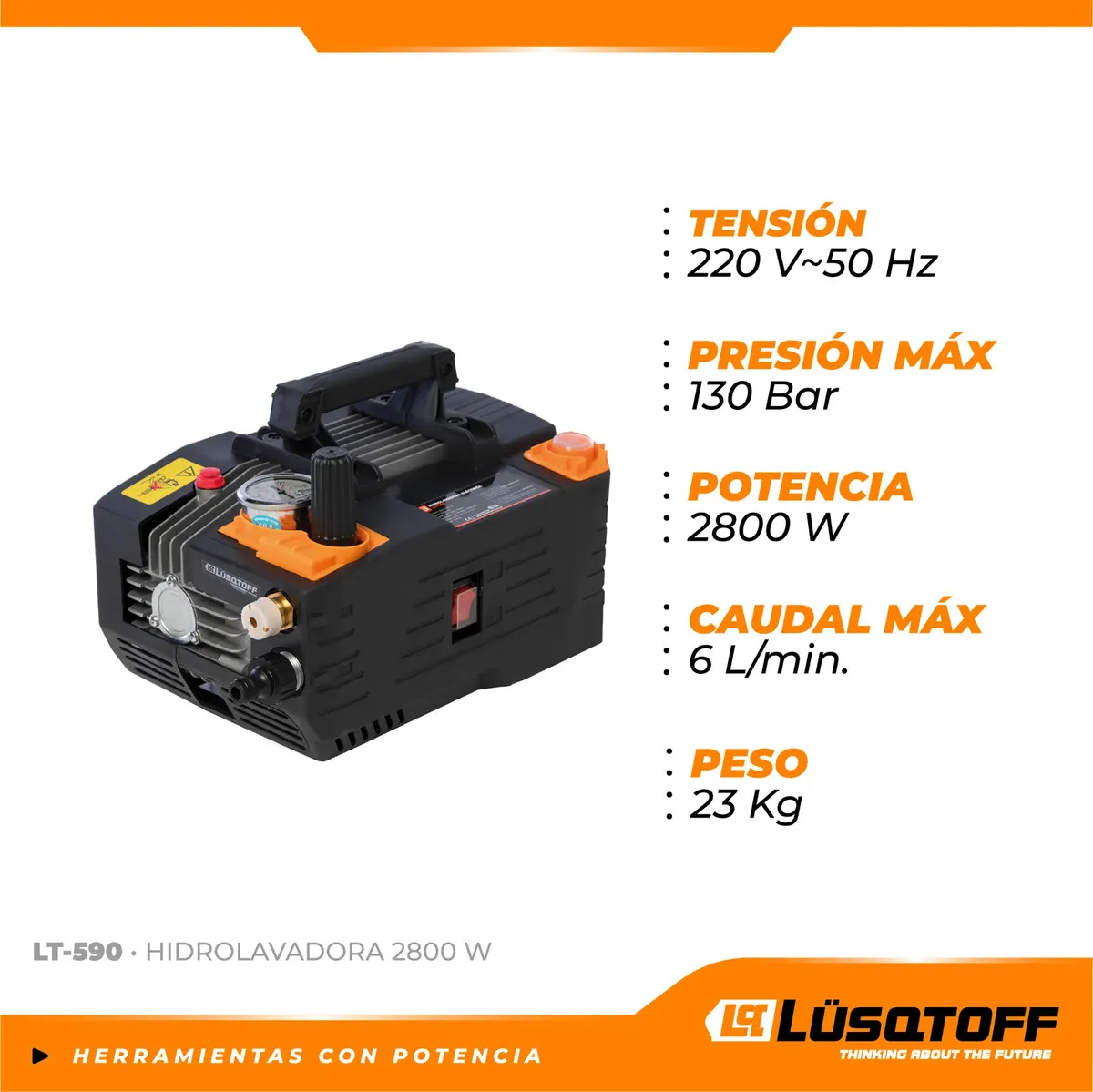 Hidrolavadora eléctrica Lüsqtoff LT-590 negra de 2200W con 1900psi de presión máxima 50Hz Color Negro