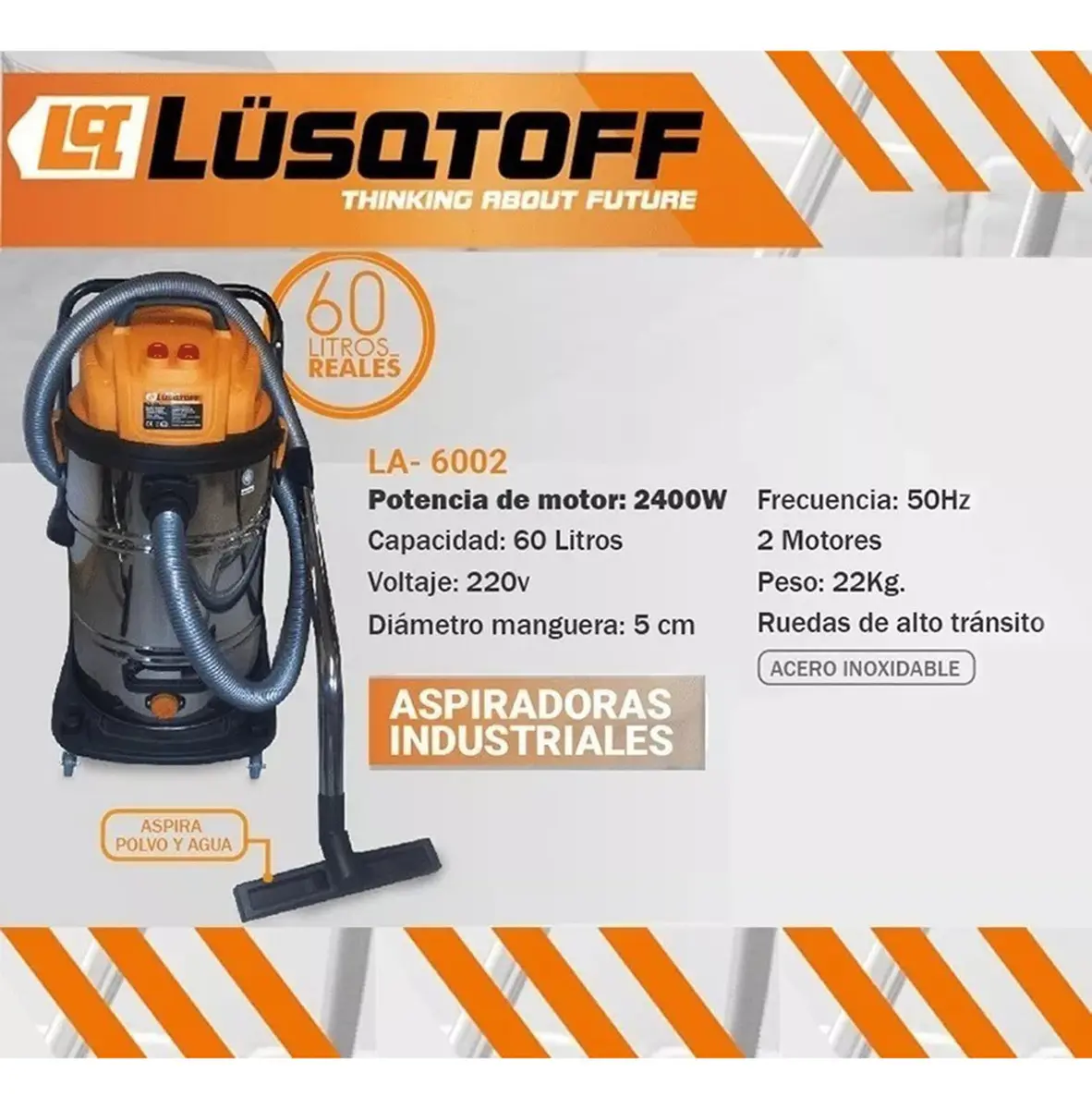 Aspiradora Industrial De Tacho Robusta Lusqtoff 60 Lt 2400w