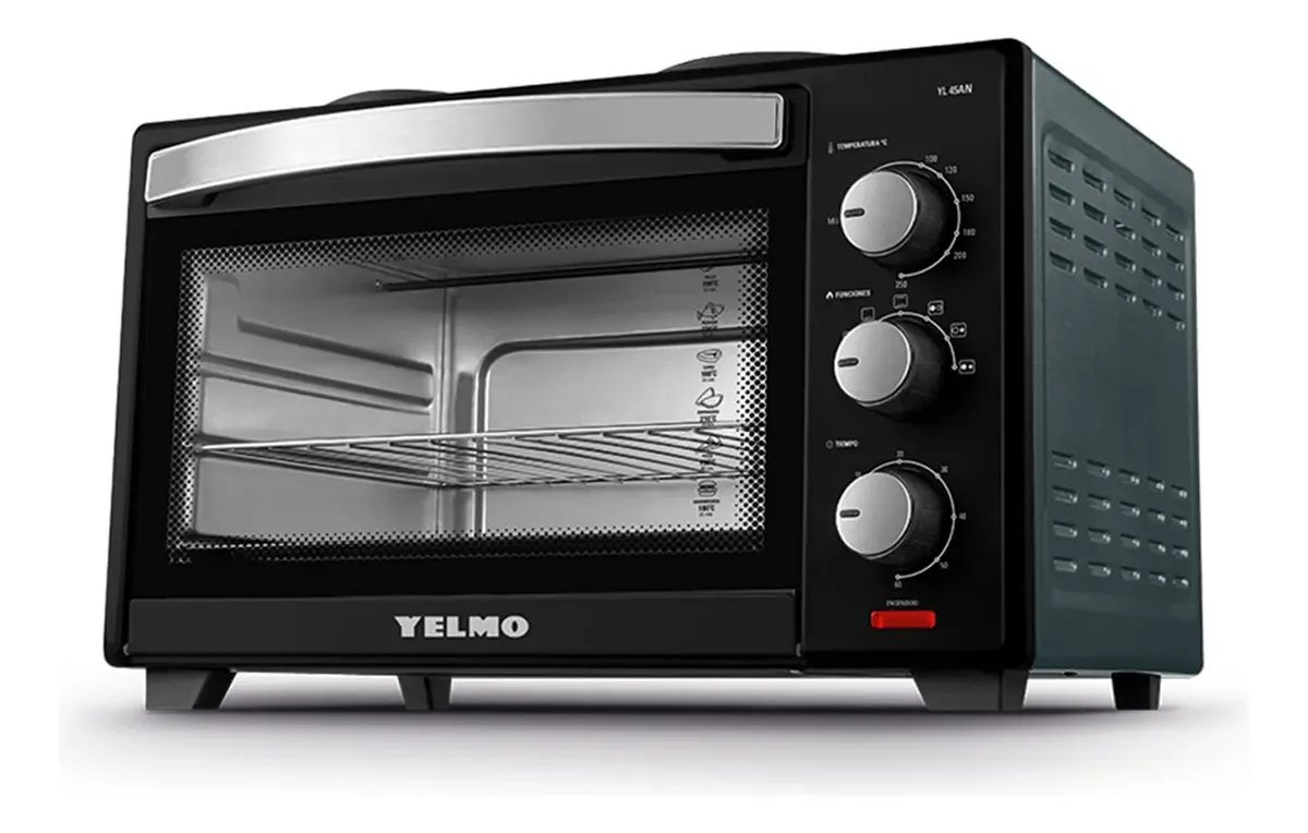 Horno Eléctrico De Mesa Yelmo 45 Litros Yl-45an 1600W Doble Anafe Negro Grill