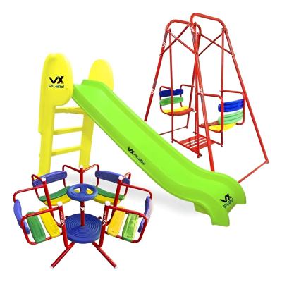 Combo Calesita Tobogan 3 Esc Plegable Hamaca Gemela Vxplay Color Tobogan Verde - Amarillo