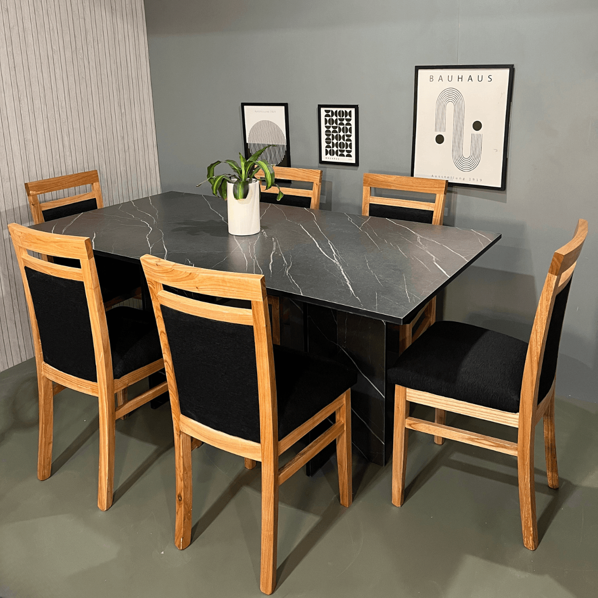 Combo Mesa de Melamina Simil Mármol con 6 Sillas Paraiso