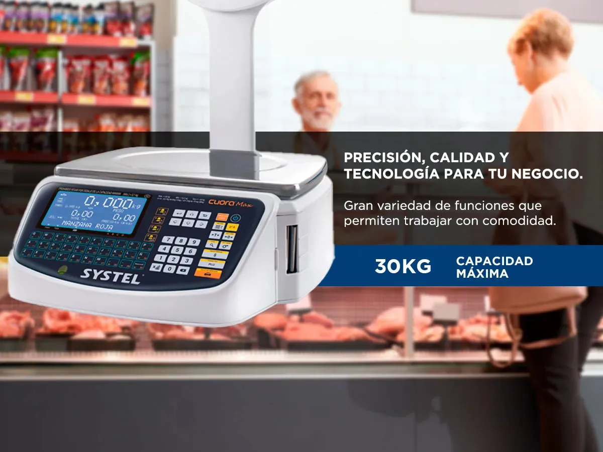 Balanza Comercial Systel Cuora Max ST 30kg Mastil Ticket Digital USB Software PC Reportes