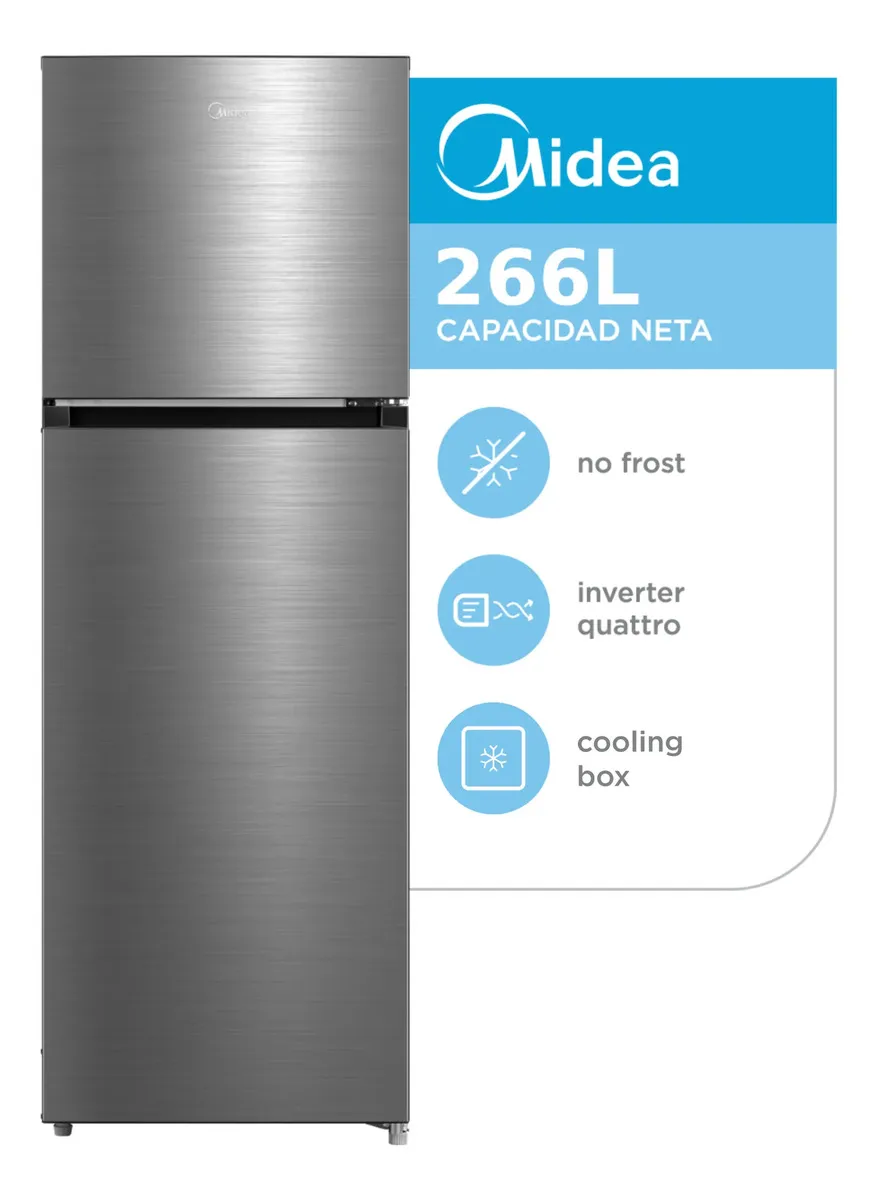 Heladera Inverter Midea Inox Top Mount 266 L