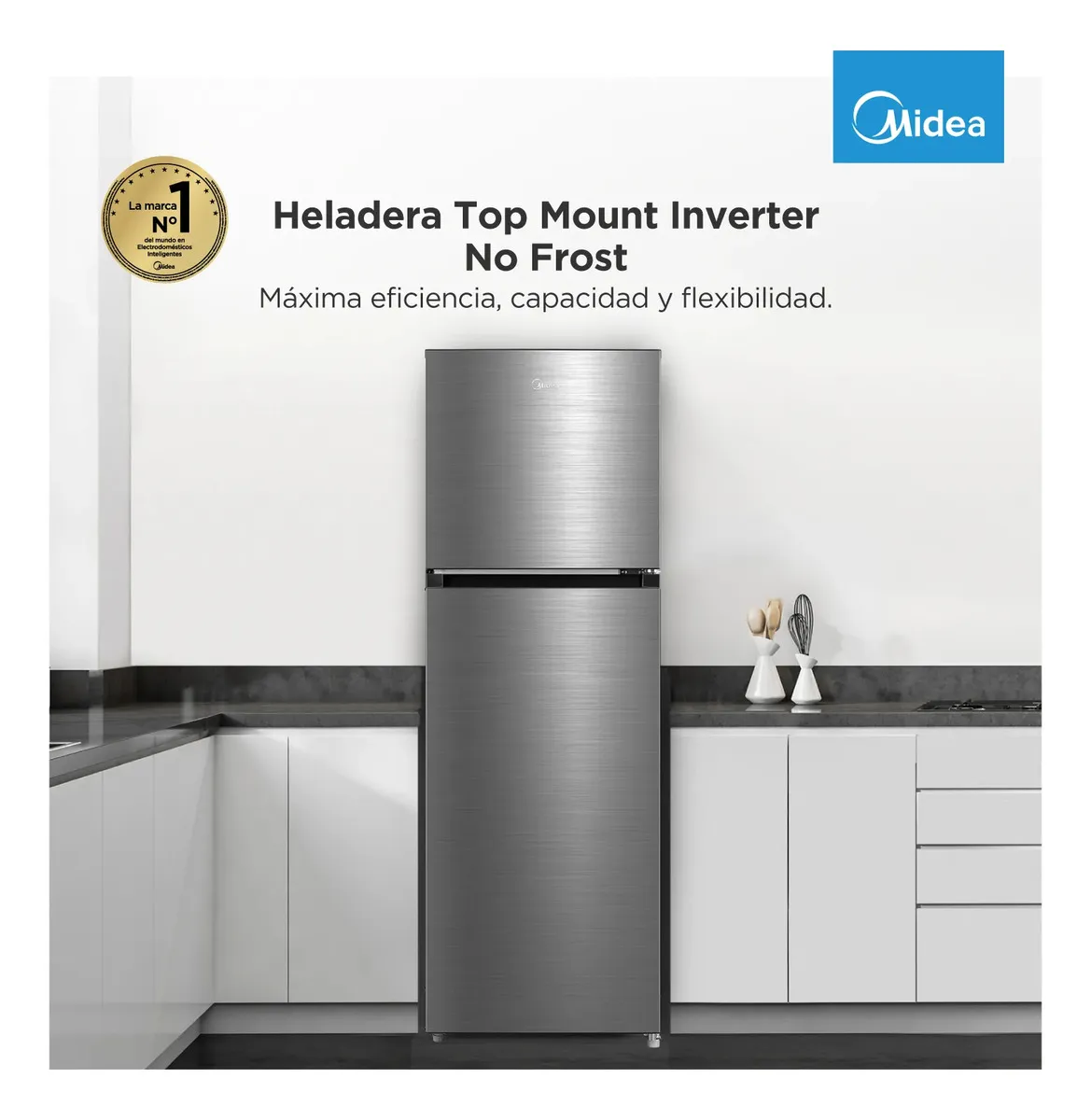 Heladera Inverter Midea Inox Top Mount 266 L