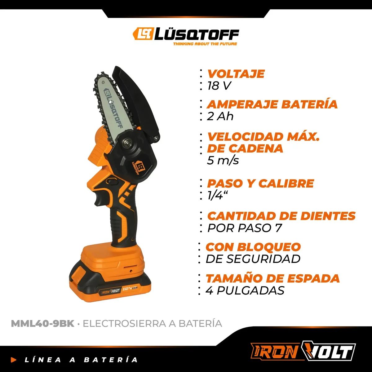 Electrosierra A Bateria Lusqtoff MML40-9BK 2Ah 5"