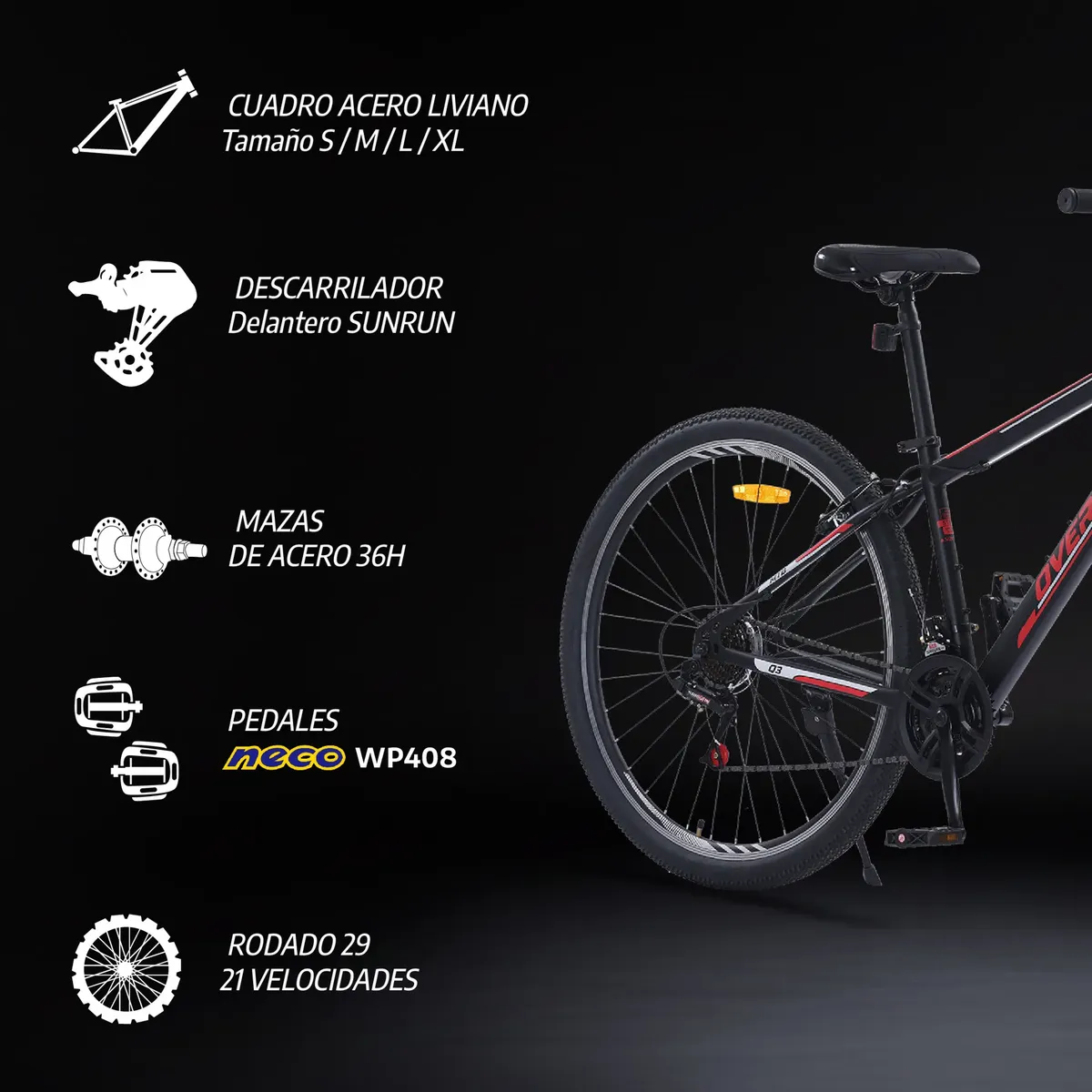 Bicicleta Mtb Overtech R29 Q3 C/suspensión 21 Velocidades 6x