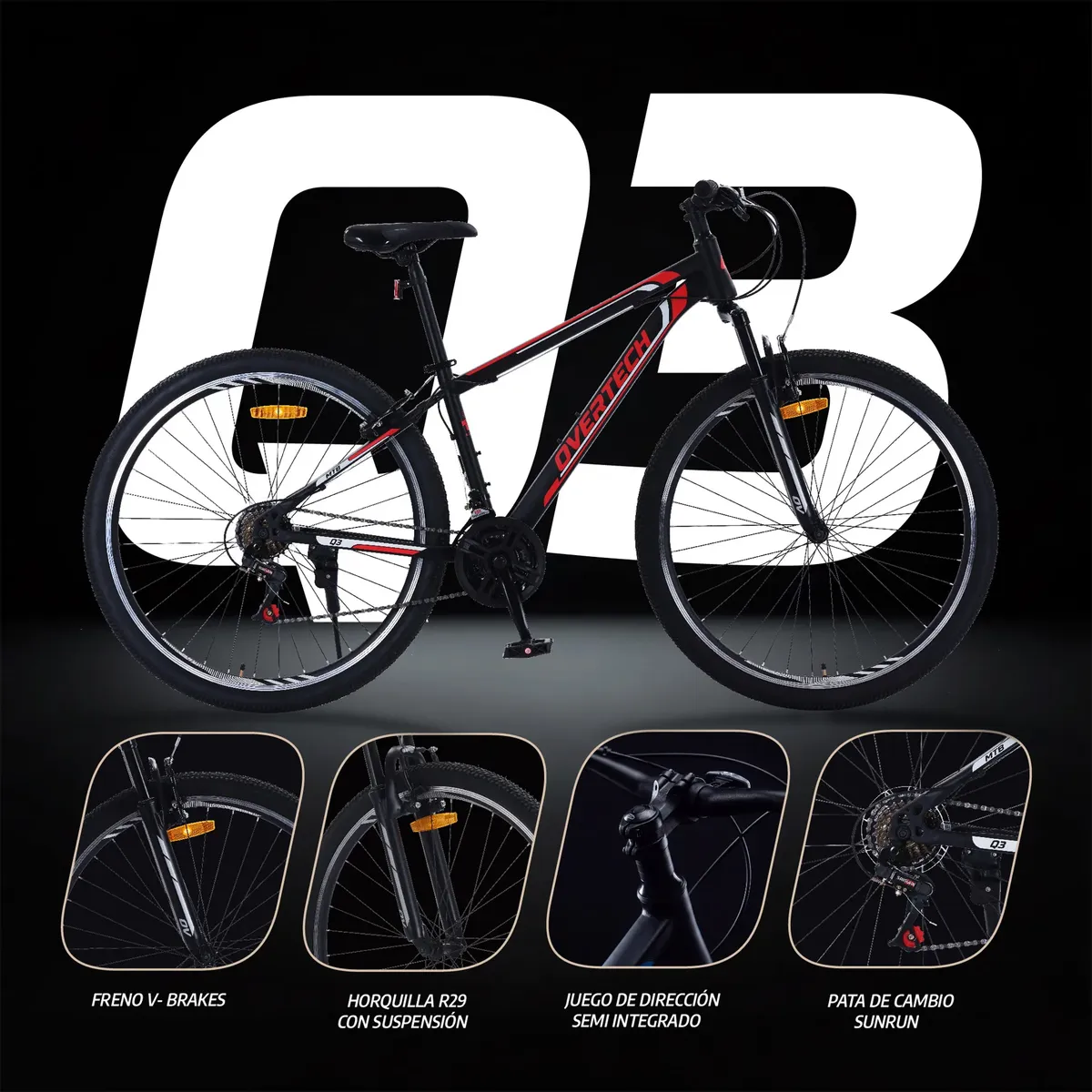 Bicicleta Mtb Overtech R29 Q3 C/suspensión 21 Velocidades 6x