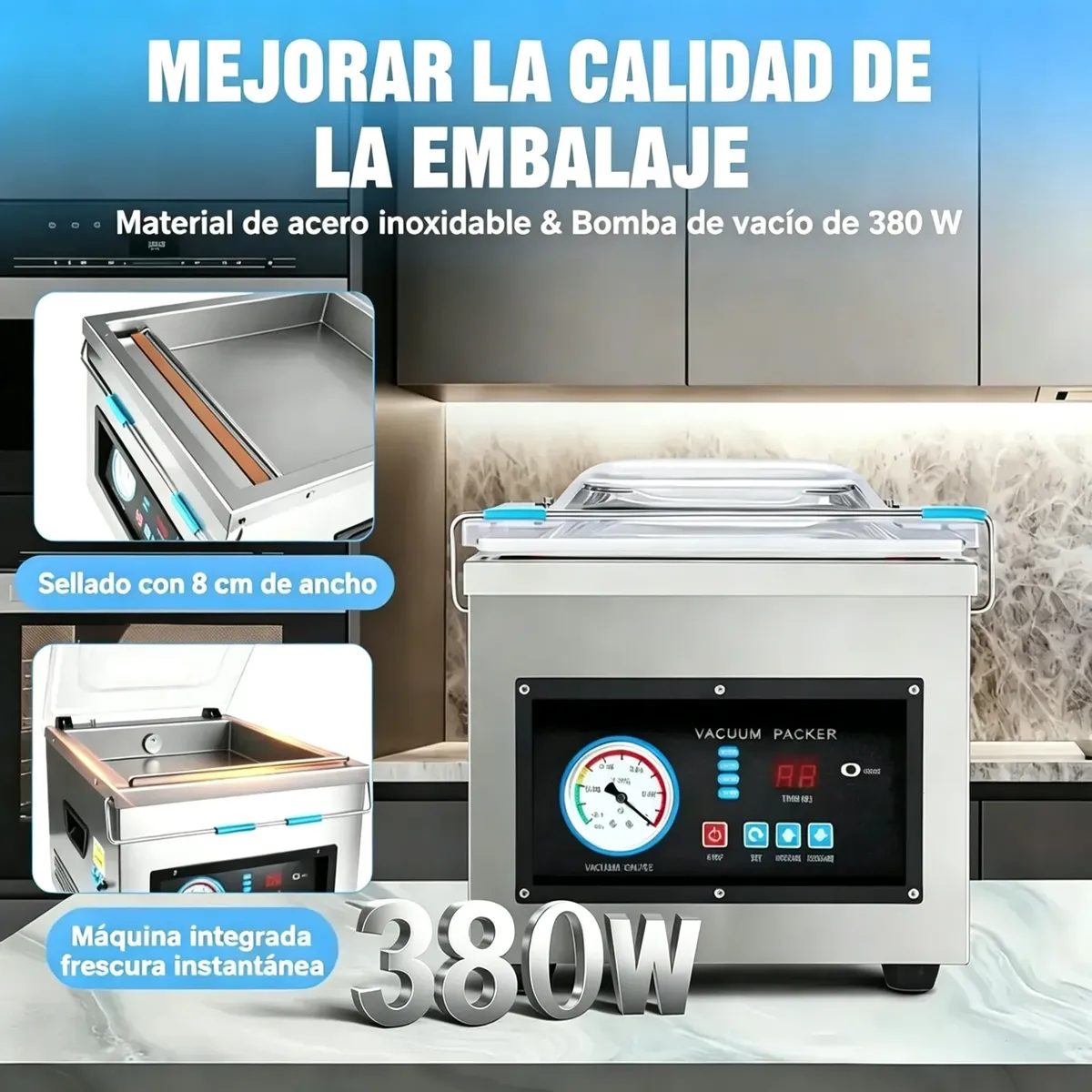 Envasadora Vacío Selladora Industrial 380w Acero Inoxidable
