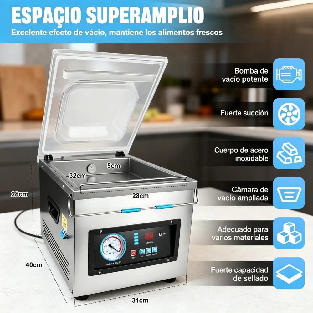 Envasadora Vacío Selladora Industrial 380w Acero Inoxidable