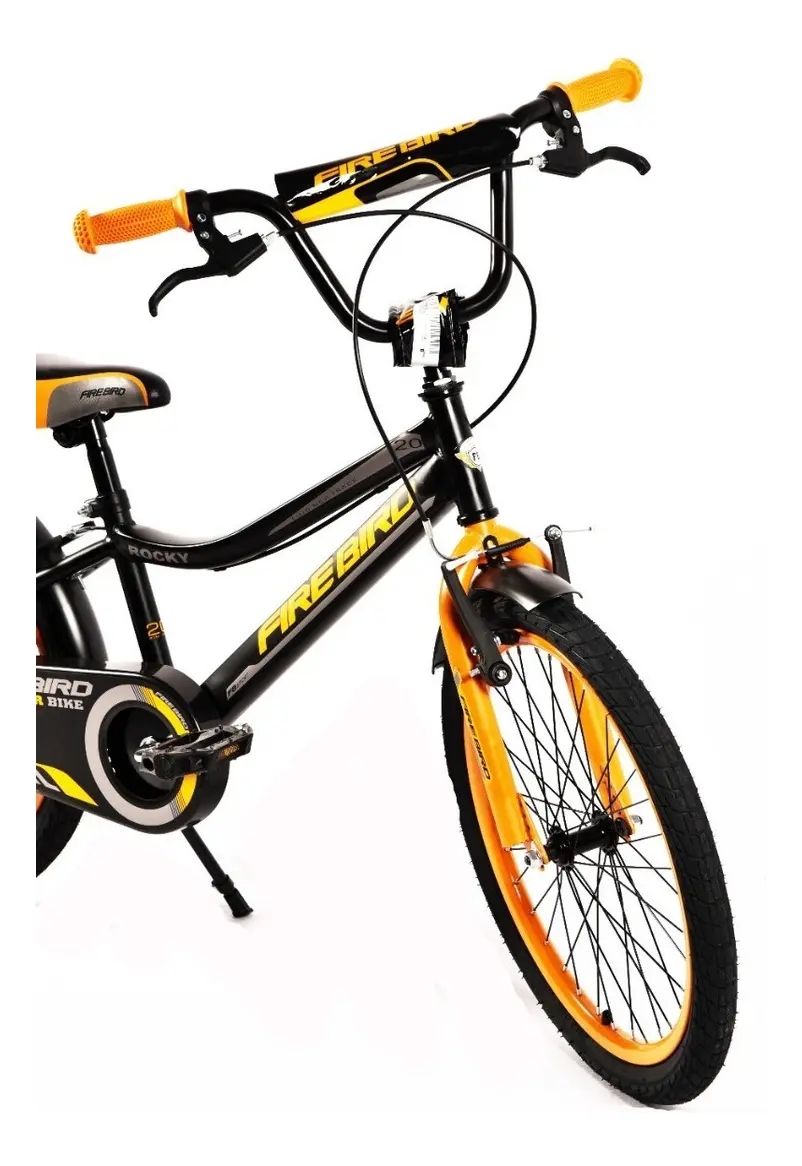 Bicicleta BMX Fire Bird Rocky R20 Negro Naranja Acero Niños V-Brakes