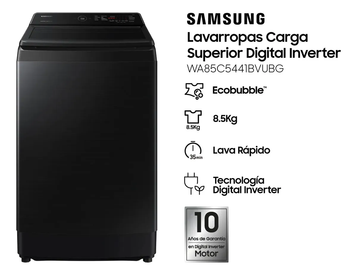 Lavarropas Samsung 8.5 Kg Inverter Negro Carga Superior