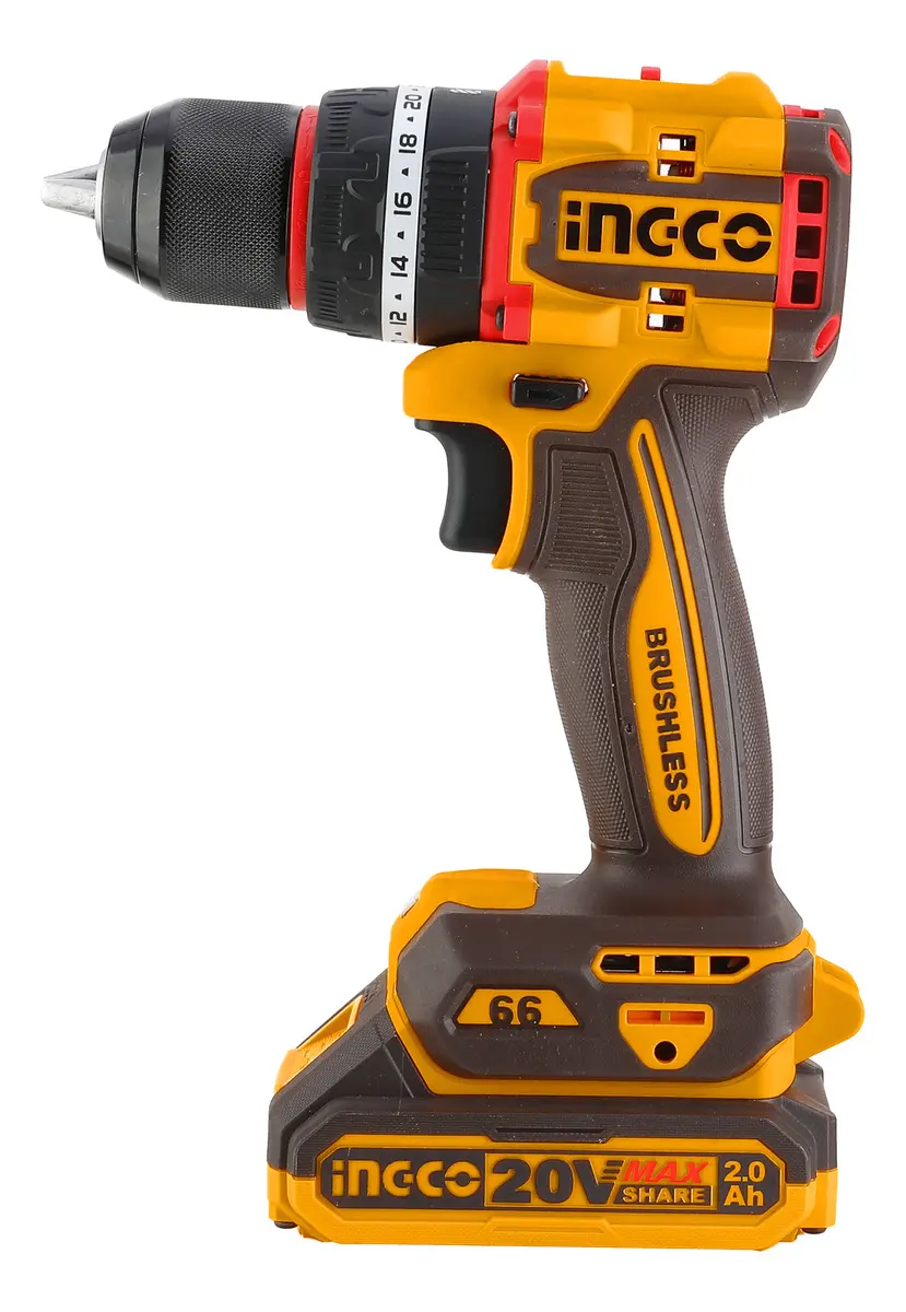Atornillador Taladro Percutor Inalam Bl 20v 66nm Ingco + Acc