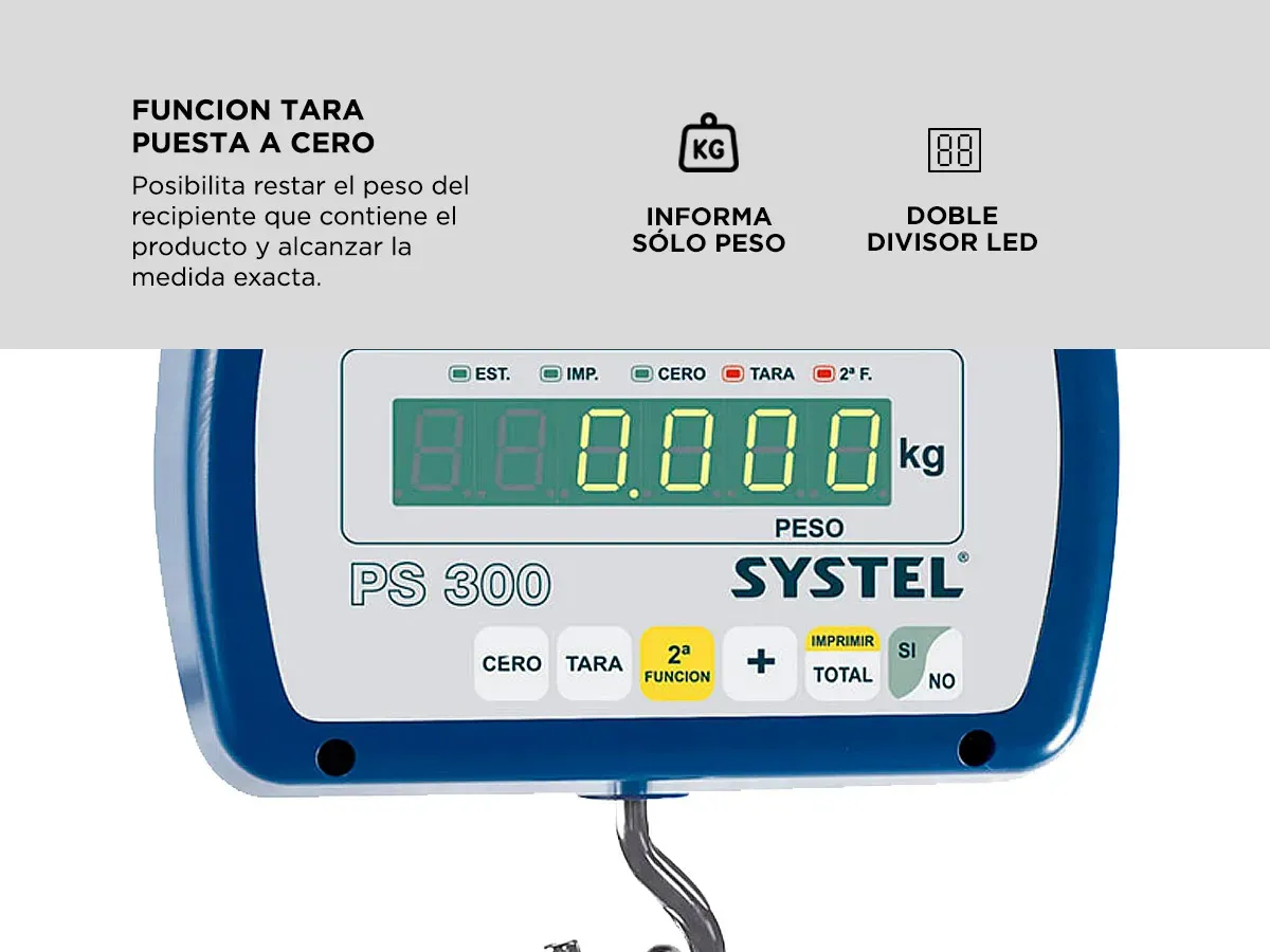Balanza industrial Colgante Systel Pilon PS 300kg Pantalla Digital LCD