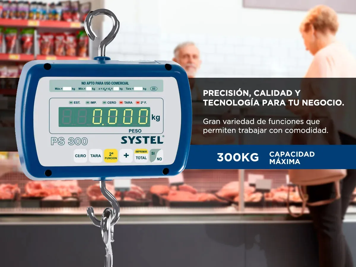 Balanza industrial Colgante Systel Pilon PS 300kg Pantalla Digital LCD