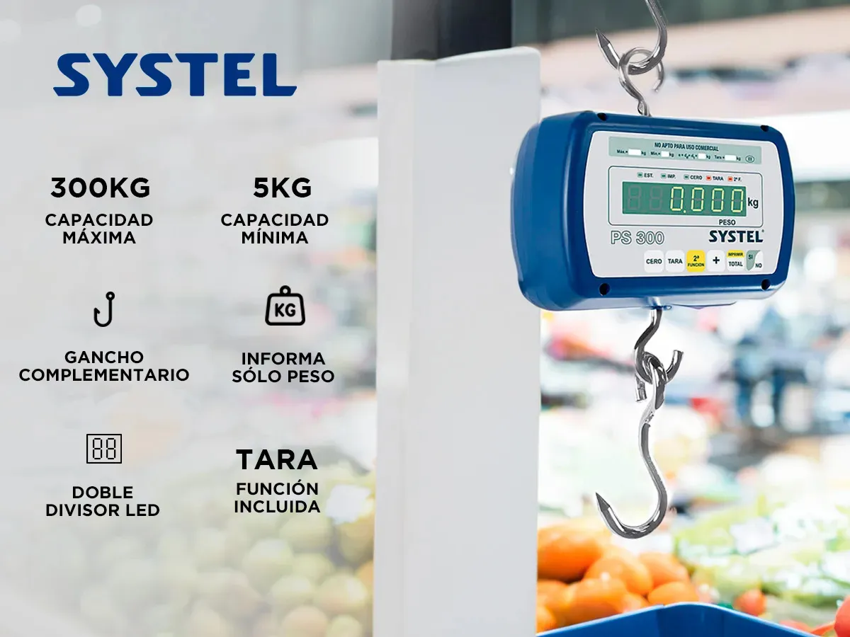 Balanza industrial Colgante Systel Pilon PS 300kg Pantalla Digital LCD