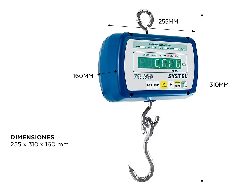 Balanza industrial Colgante Systel Pilon PS 300kg Pantalla Digital LCD