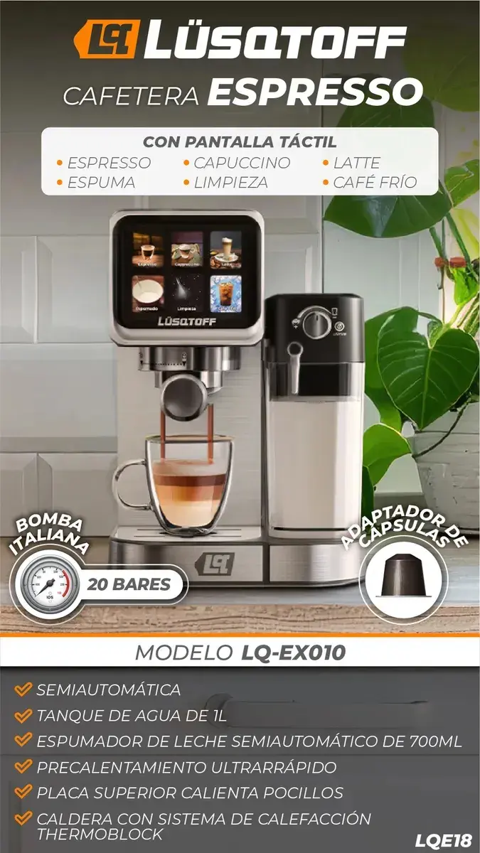 Cafetera express Lüsqtoff LQ-EX010 con adap cápsulas